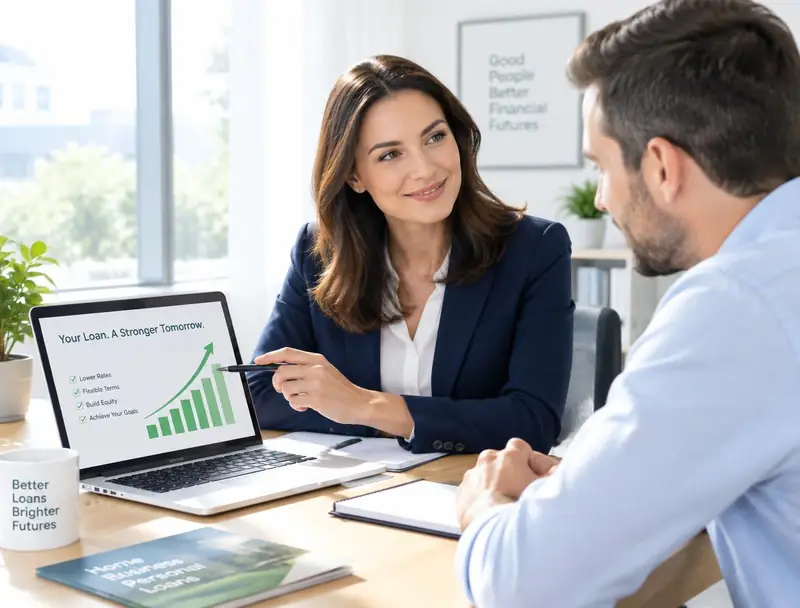 Loan advisor reviewing a growth chart with a client