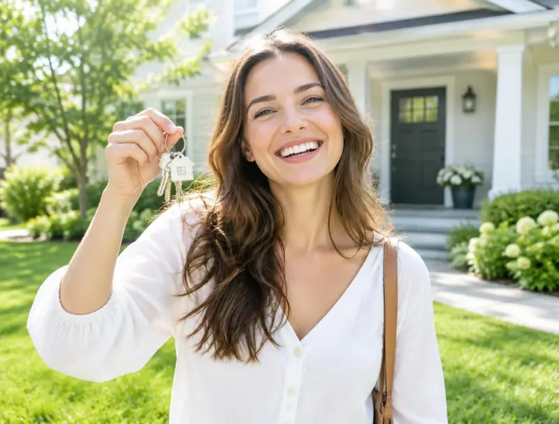Happy homeowner holding new house keys
